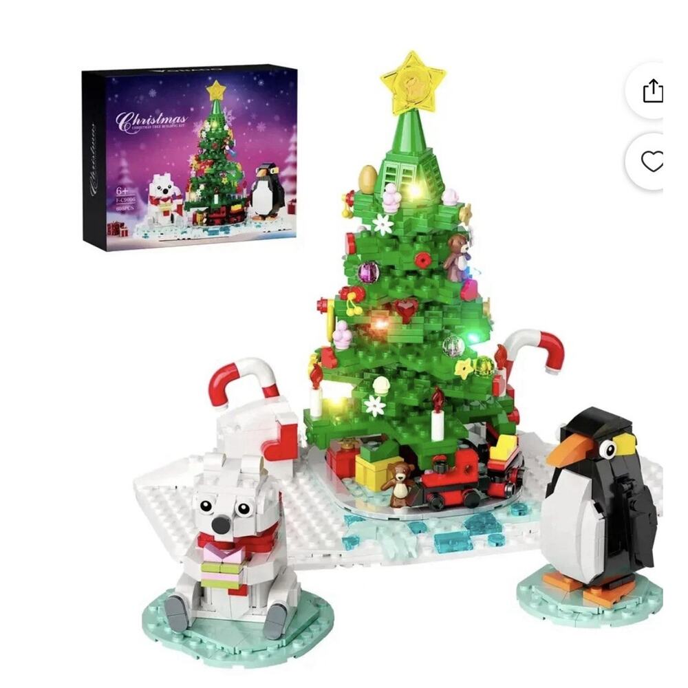 Penguin Snowman Santa Claus Christmas Tree Building Blocks Light Up